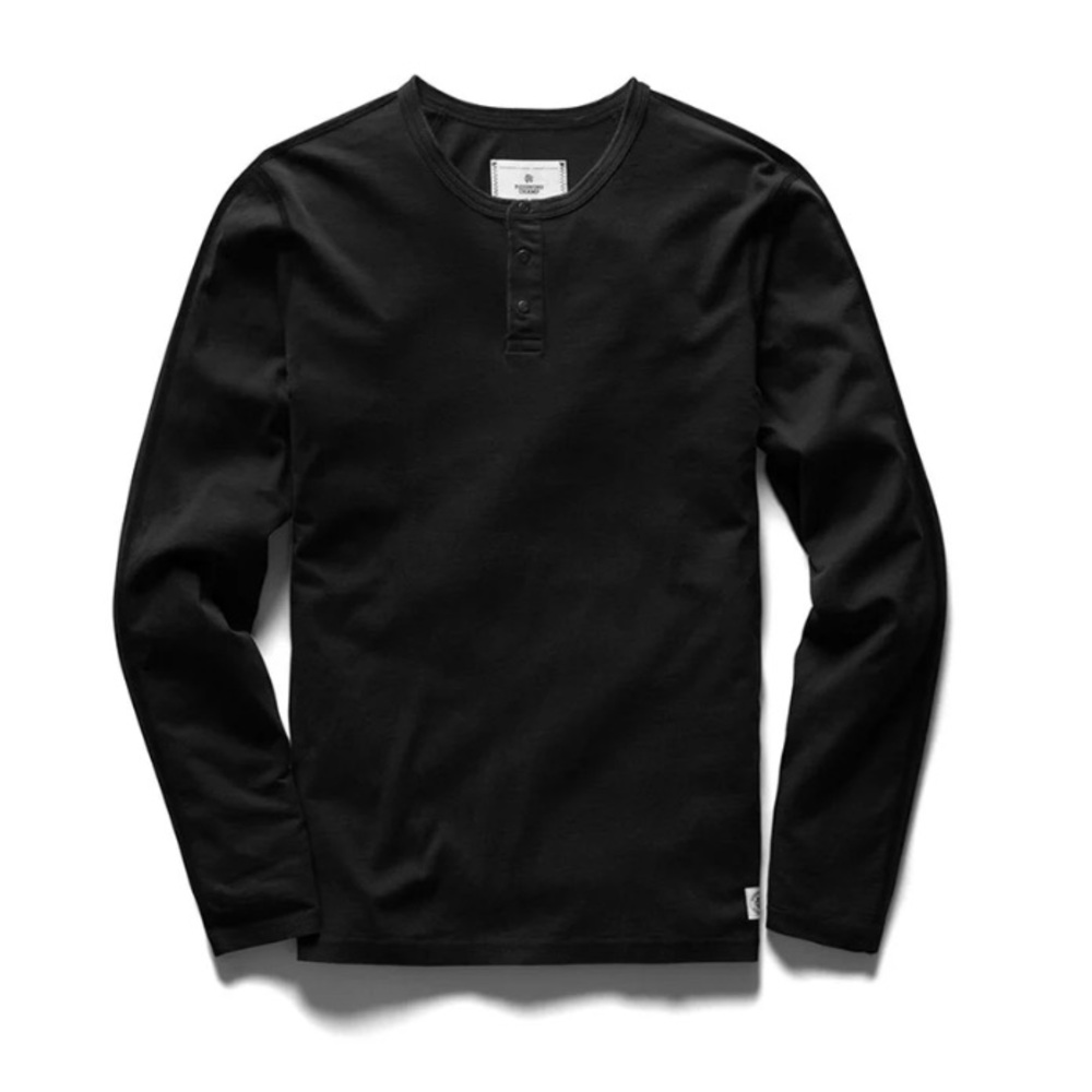 Reigning Champ Lightweight Jersey Long Sleeve Henley In Black | Size L